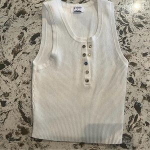 Workshop Republic Clothing White Ribbed Tank with Buttons